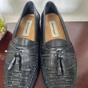 David Taylor Black Loafers with Woven Texture